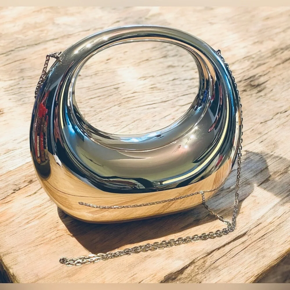 silver metallic crescent moon acrylic hobo bag and evening clutch purse. - Picture 5 of 8